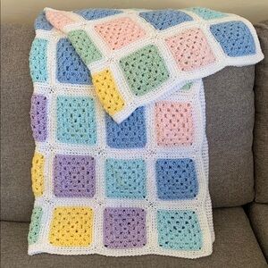 Colorful Handmade Crochet Blanket Throw  42” x 36”